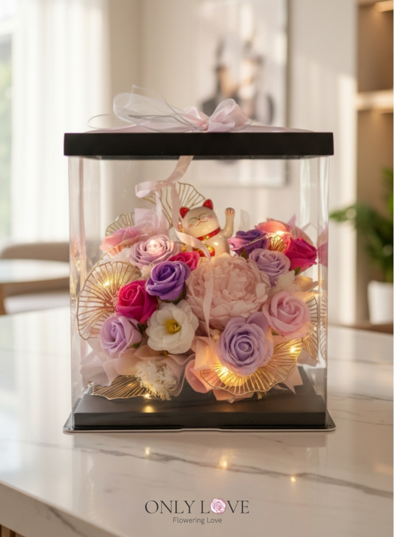 FS183 Artificial Soap Flower Fortune Lucky Cat