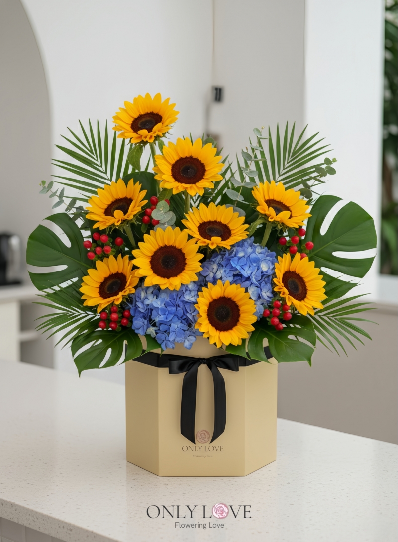 BB120 Sunflowers Hydrangea Flower Bloom Box