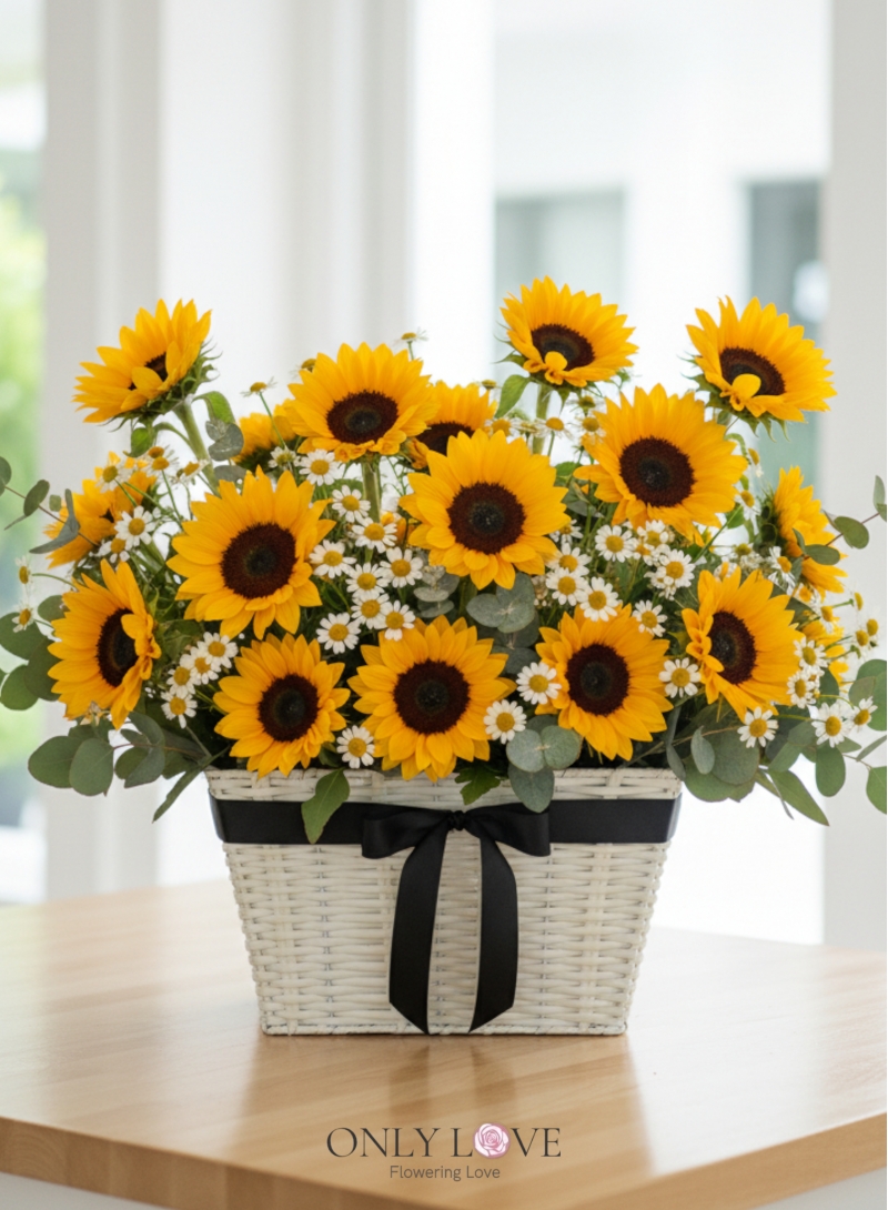 B63 Sunflower Chamomile Flower Basket