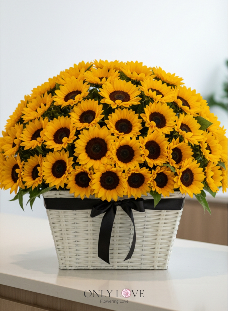 B67 99 Stalks Sunflower Flower Basket