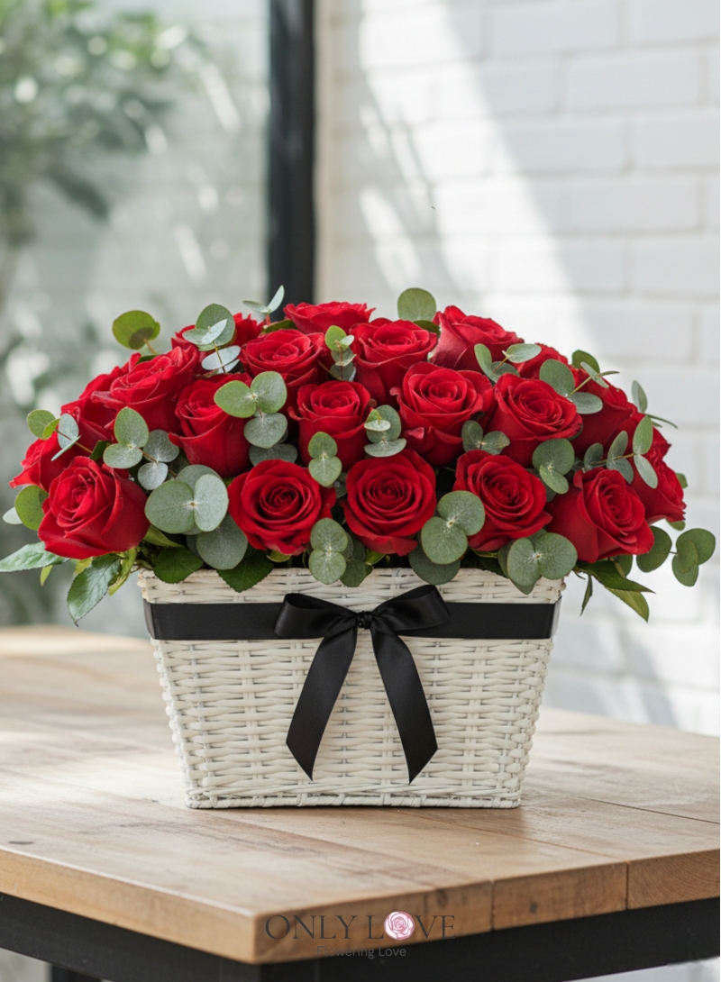 B69 50 or 100 Stalks Roses Flower Basket