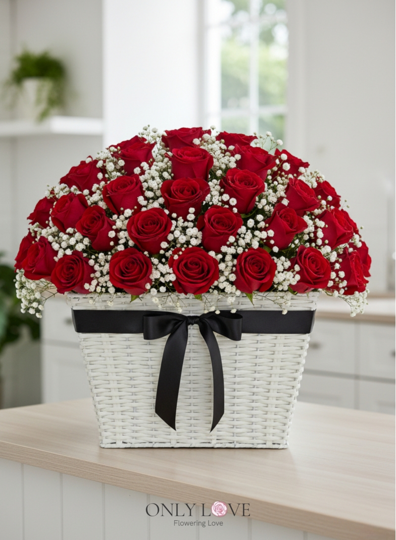 B71 50 or 99 Stalks Roses Flower Basket