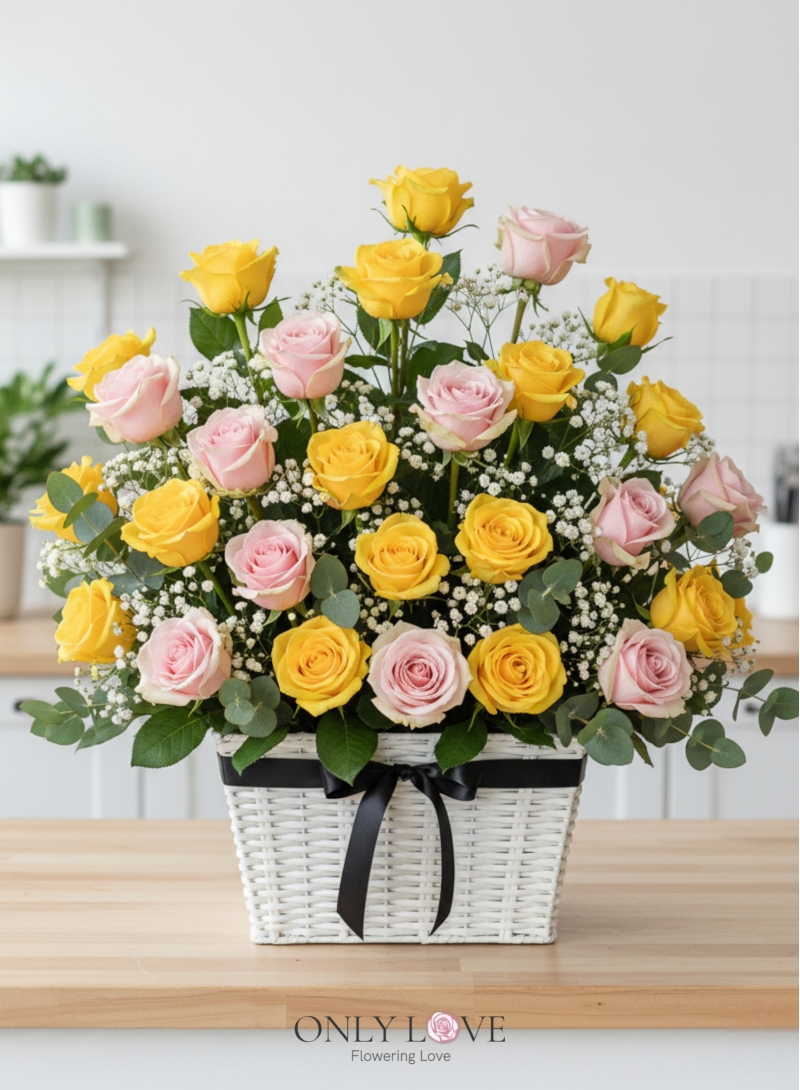 B72 Roses Flower Basket