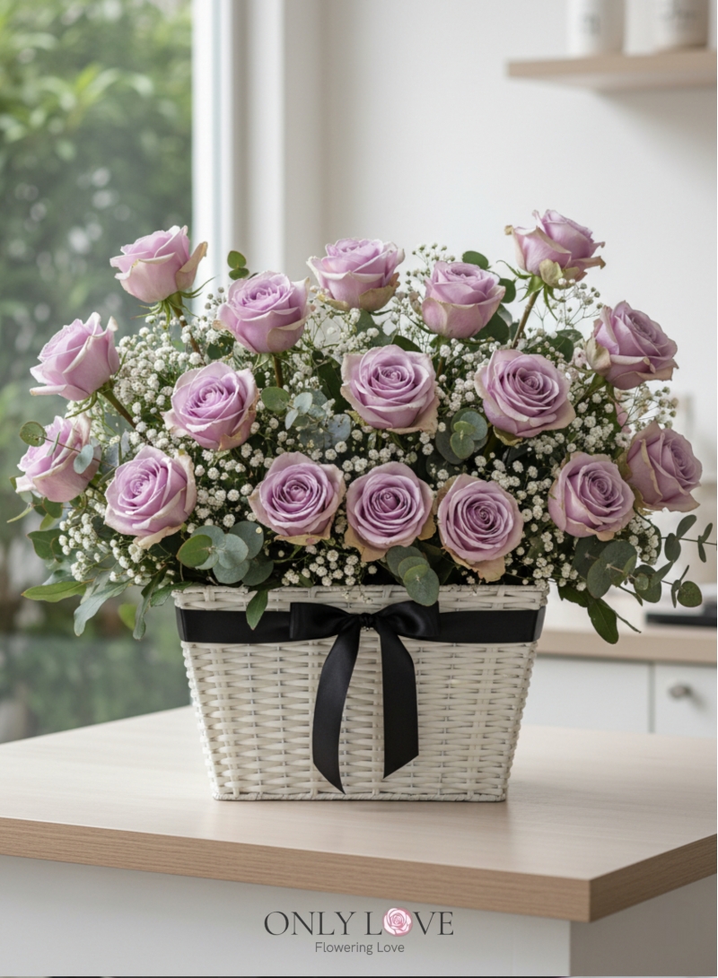 B73 Purple Roses Flower Basket