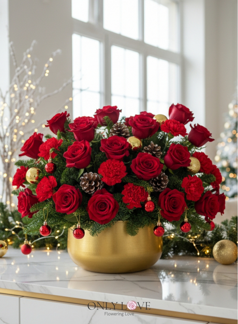 CM027 Rose Christmas Golden Vase