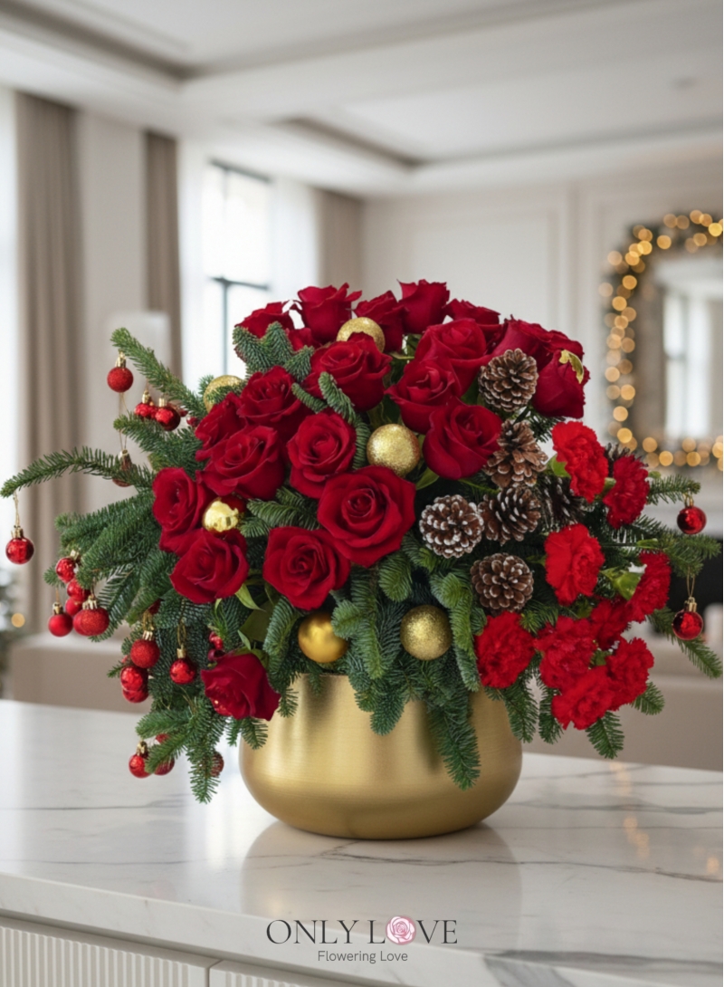CM028 Rose Christmas Golden Vase
