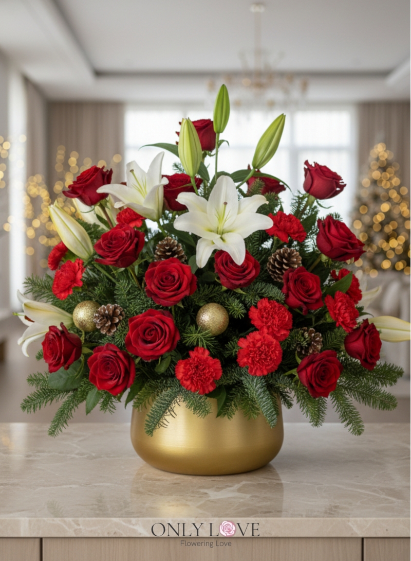 CM029 Rose Christmas Golden Vase