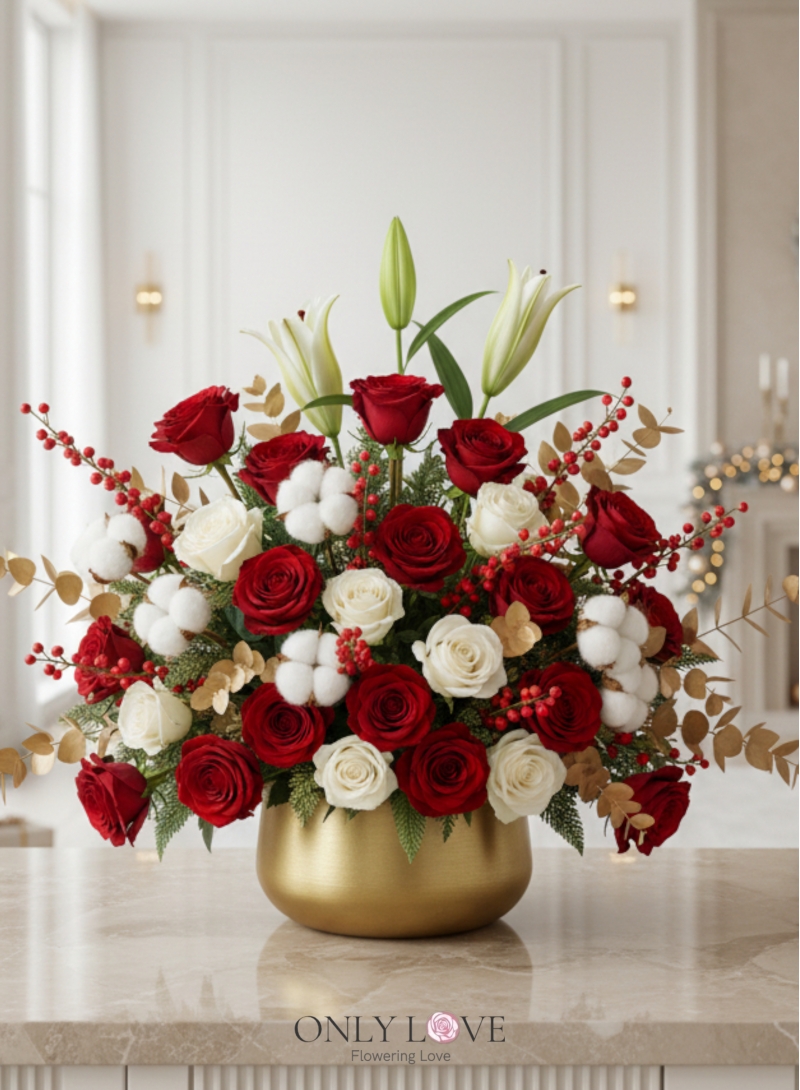 CM030 Rose Christmas Golden Vase