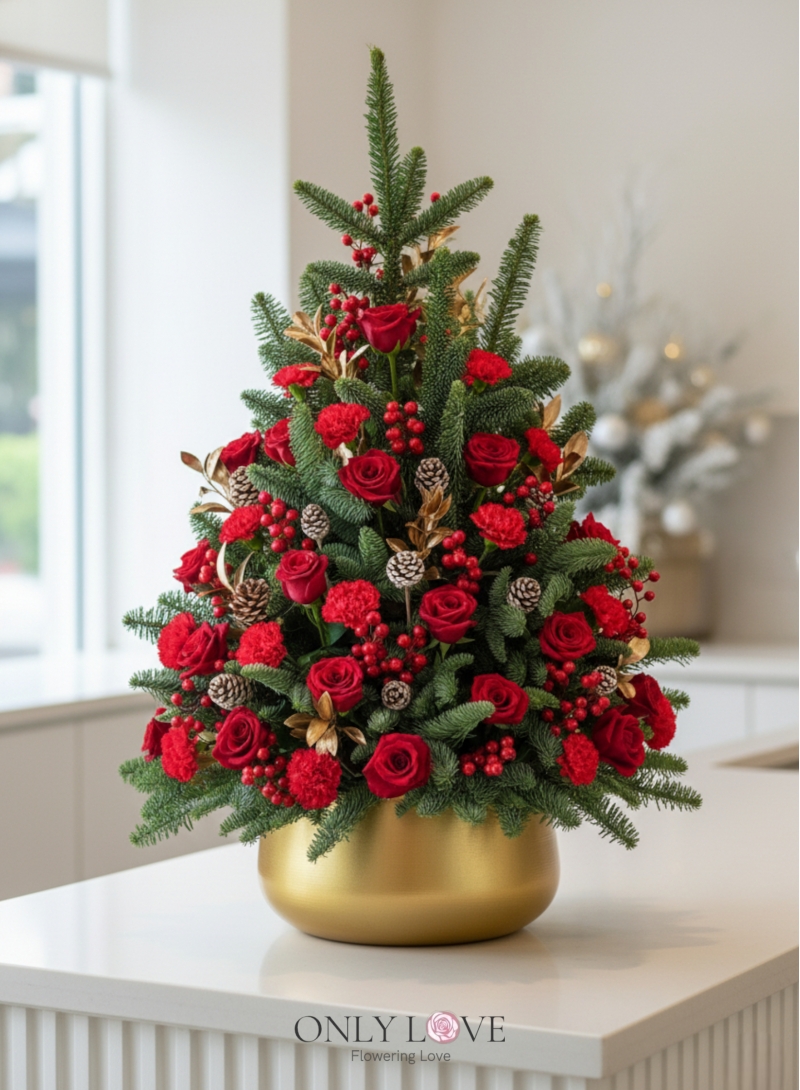 CM031 Rose Christmas Tree Golden Vase