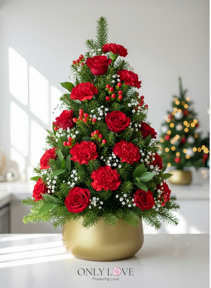 CM032 Rose Christmas Tree Golden Vase