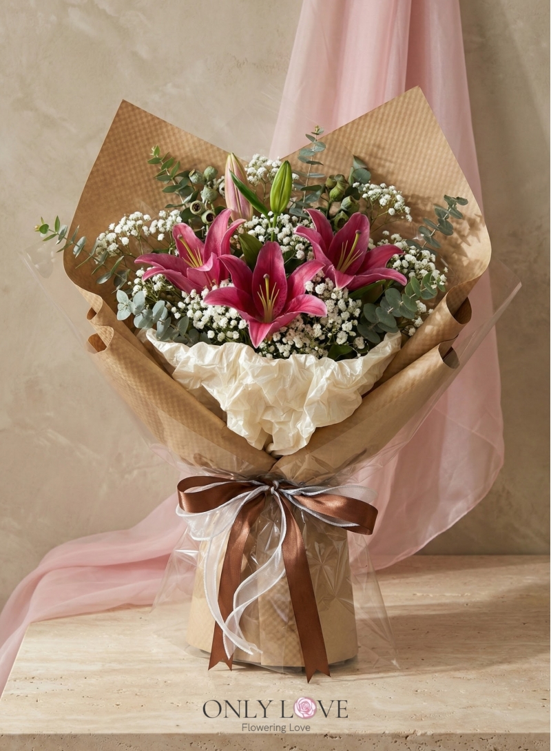 A15 Enchanted Blush Lilies Bouquet (M)
