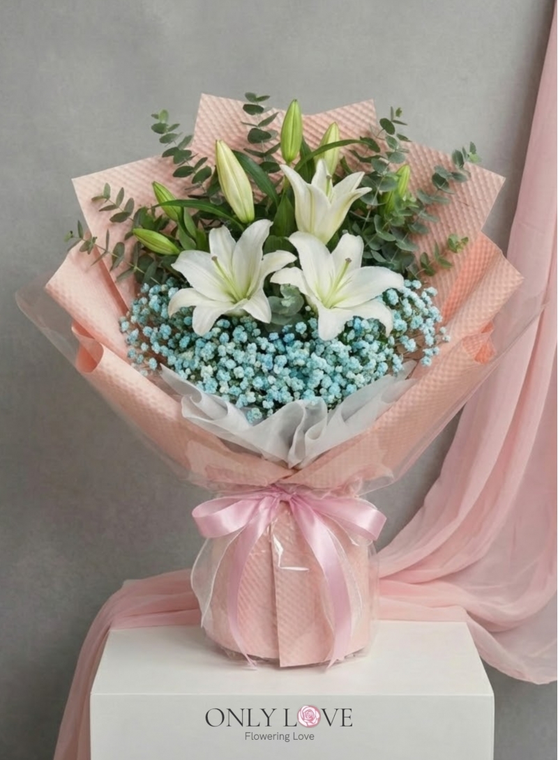 A14 Enchanted Blush Lilies Bouquet (M)