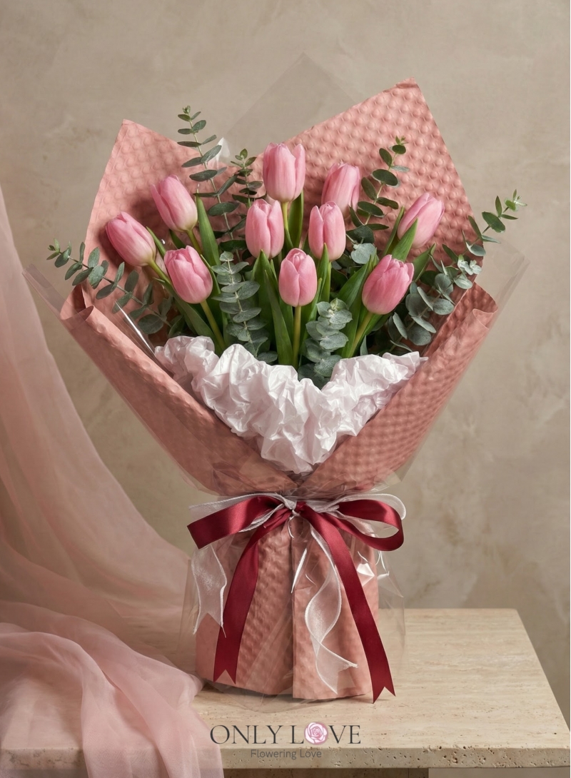 VT050 Enchanted Blush Tulip Bouquet
