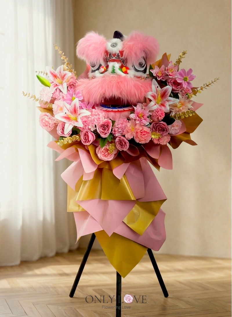 FS15 Lion Dance Artificial Flowers Wooden Stand