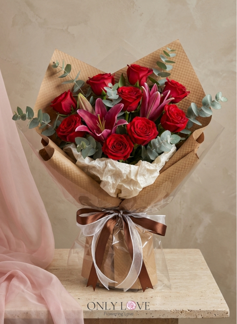 VT067 Enchanted Blush Rose Lilies Bouquet