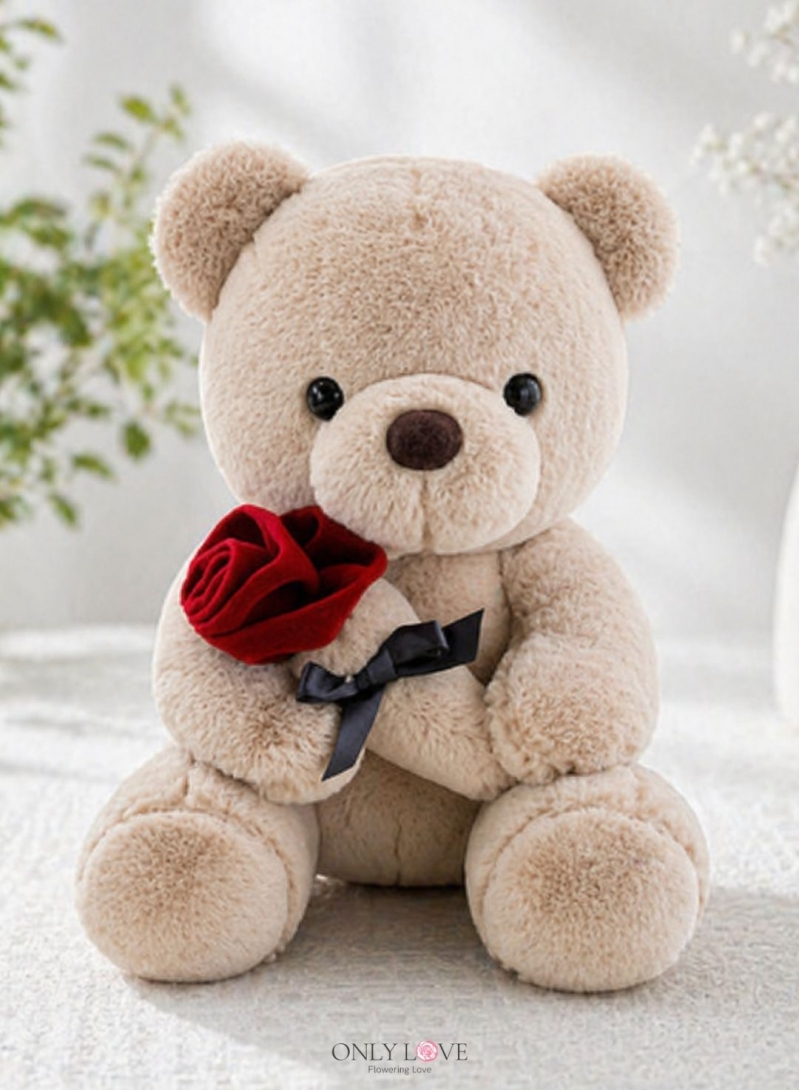 AD044 Love Teddy Bear with Rose Plush Toy 25cm H