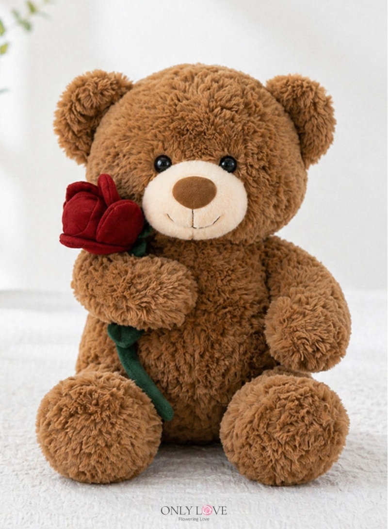 AD042 Classic Brown Teddy Bear with Rose