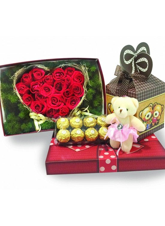 Heart Shape Rose Teddy Chocolate Gift Box
