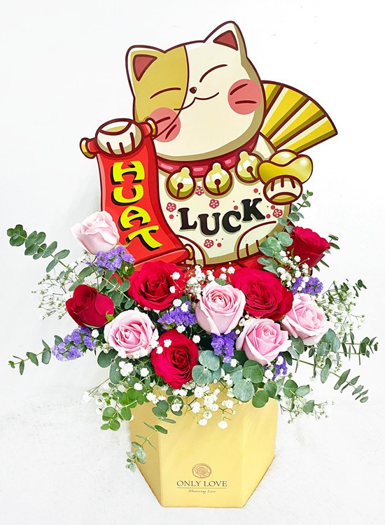 BB045 Fortune Lucky Cat Flower Bloom Box