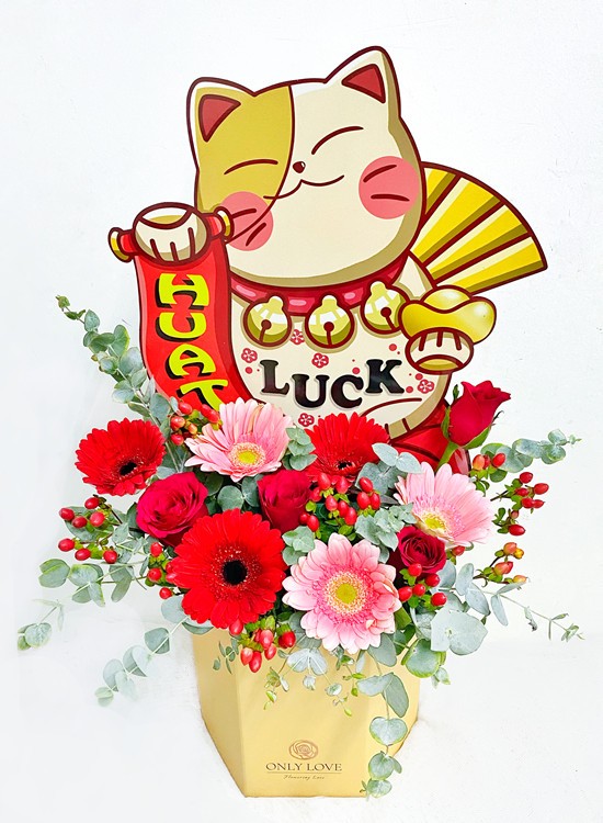 BB049 Fortune Lucky Cat Flower Bloom Box