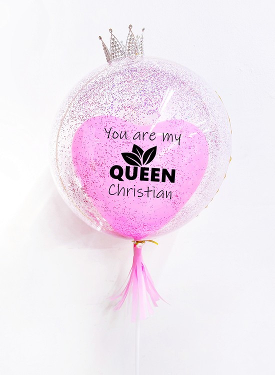 FB21 Crown Bubble Heart Balloon (Air Filled)