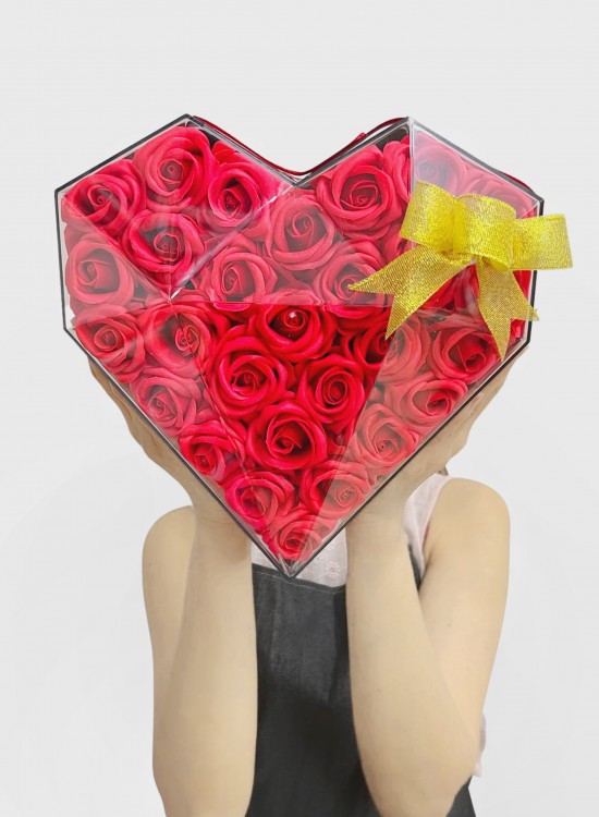 CF026 Soap Roses Heart Acrylic Box (Artificial)