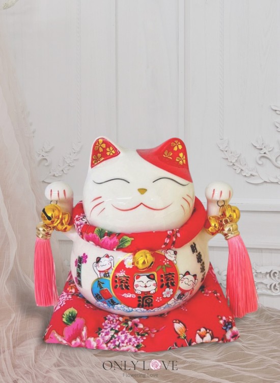 FS169 White Fortune Lucky Cat 6"(H)
