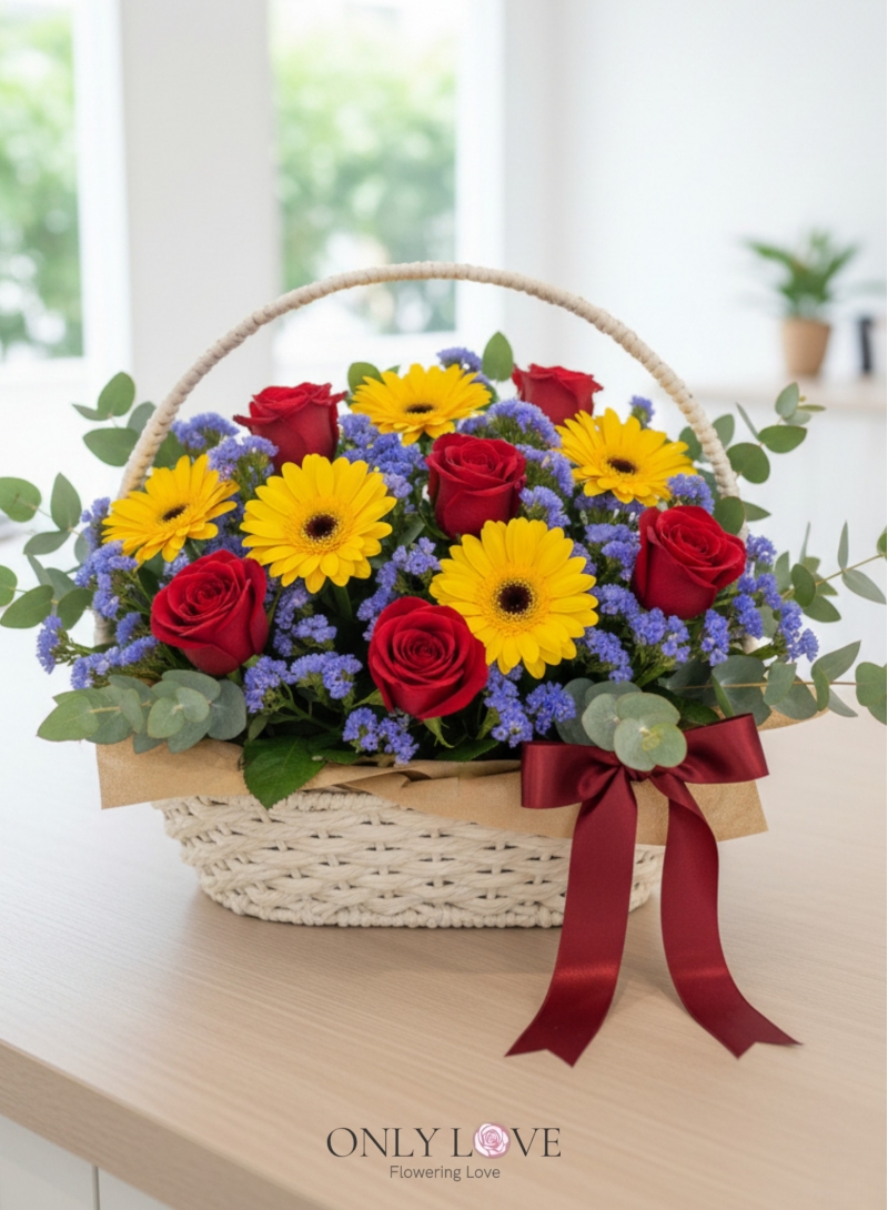 B32 Rose & Gerbera Flower Basket