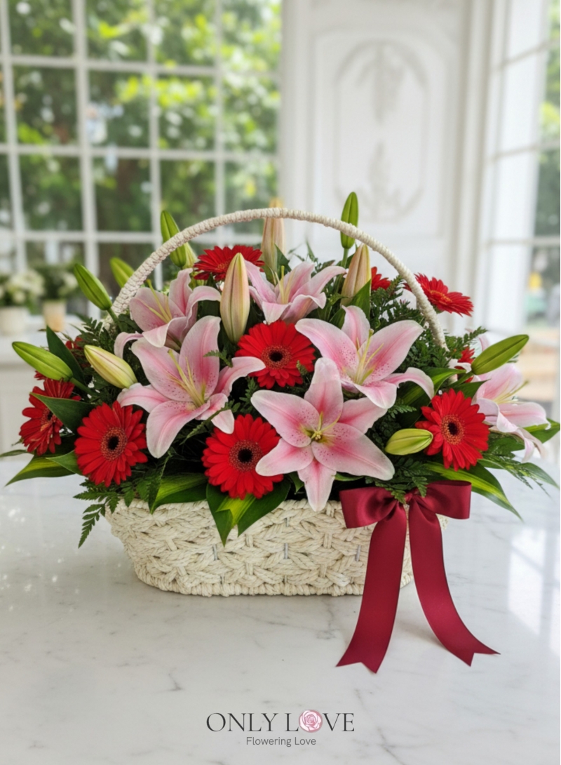B14 Lilies & Gerbera Flower Basket