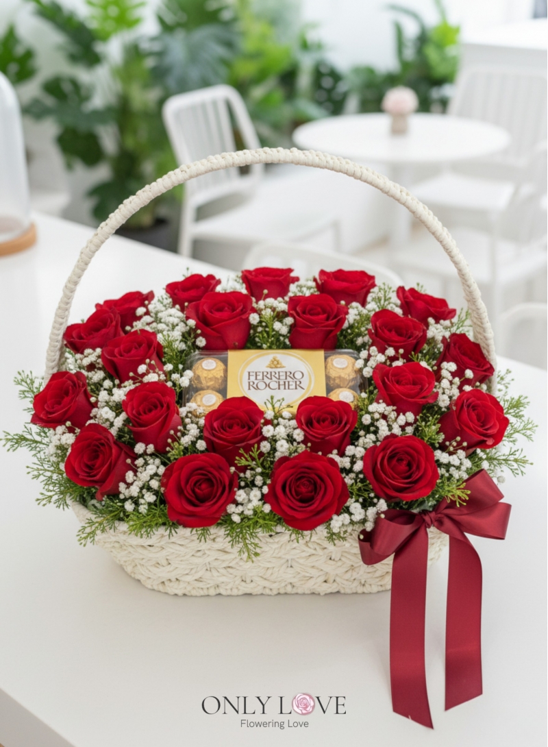 B24 Roses & Ferrero Rocher Basket