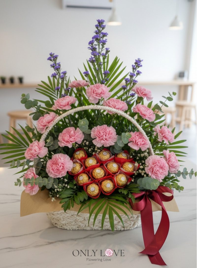 MD033 Carnation & Ferrero Rocher Flower Basket