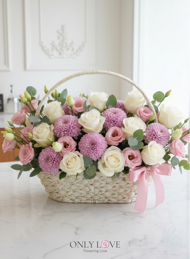 B45 Rose & Eustoma Flower Basket