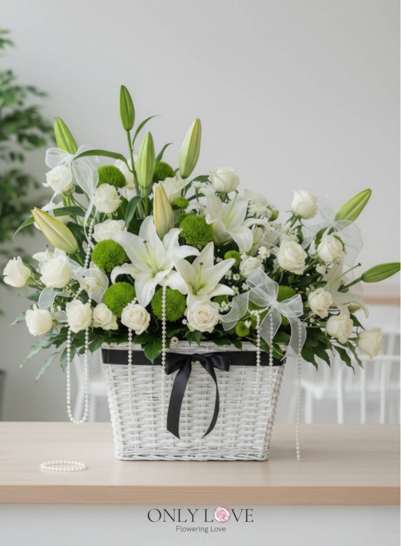 B37 Rose & Lilies Flower Basket