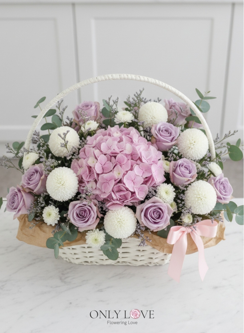 B27 Rose & Hydrangea Flower Basket