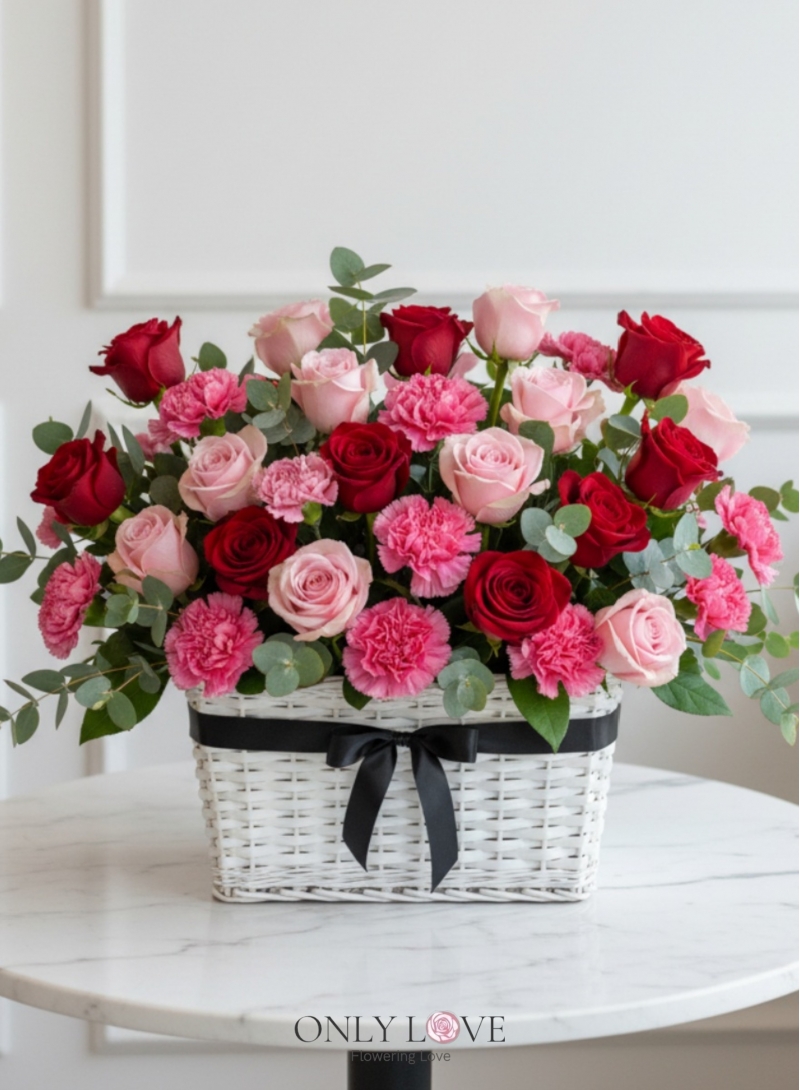 MD017 Carnation & Roses Flower Basket