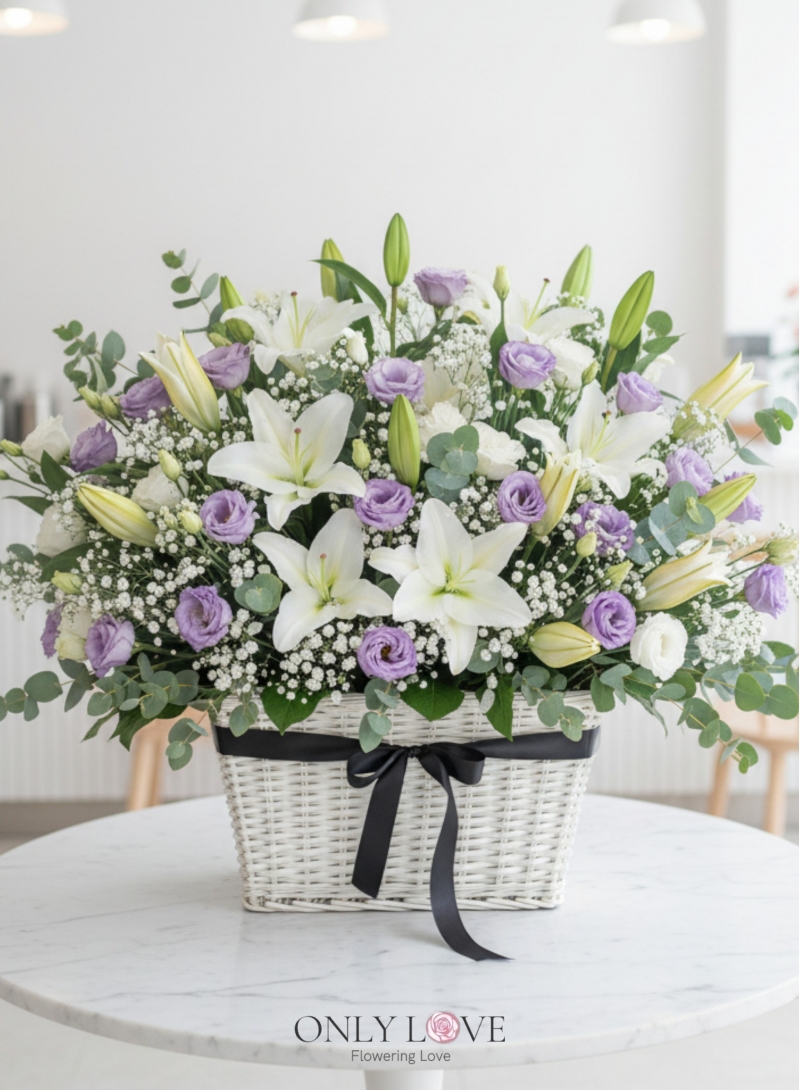 B04 Lilies Eustoma Flower Basket