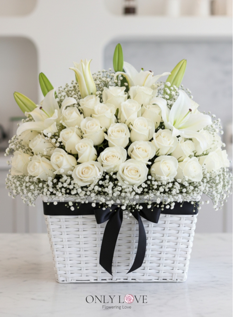 B52 50 or 99 Roses & Lilies Basket
