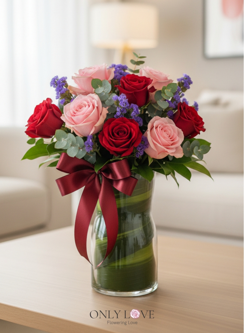 Mixed Color Rose in Vase