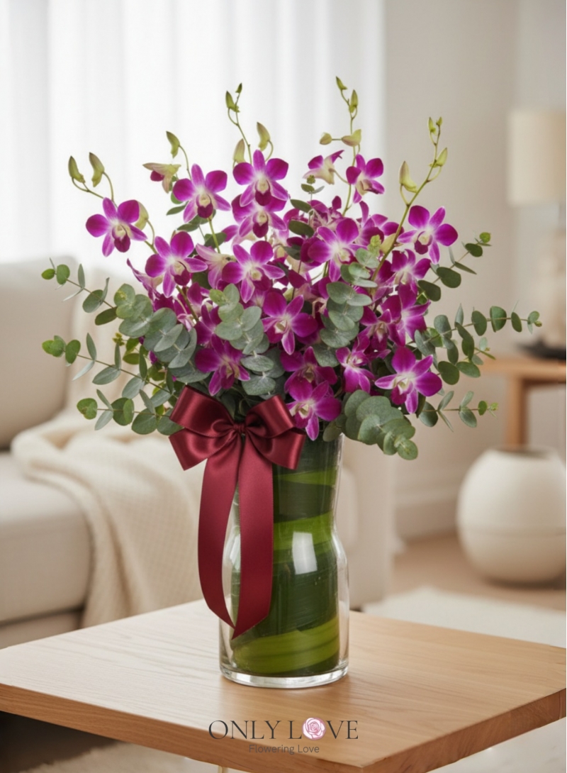 Purple Dendrobium Orchid in Vase