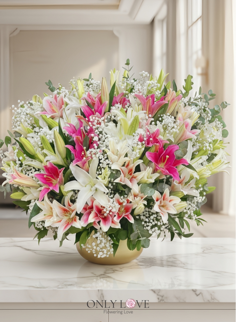 V06 Lilies in Gold Vase